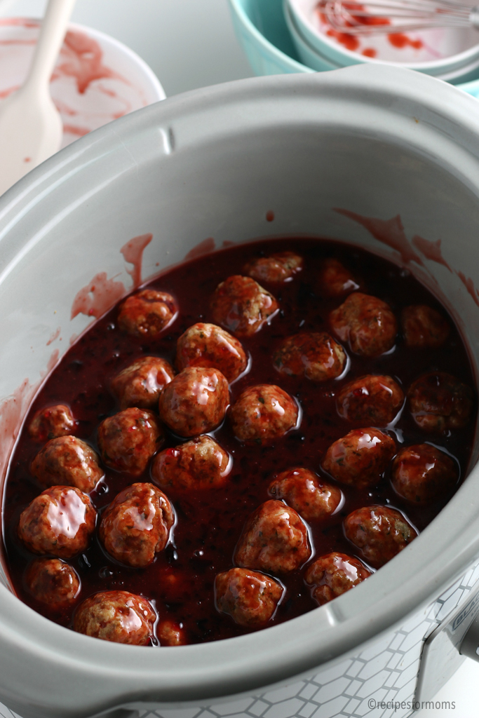 meatballs in crockpot mixed with bbq sauce
