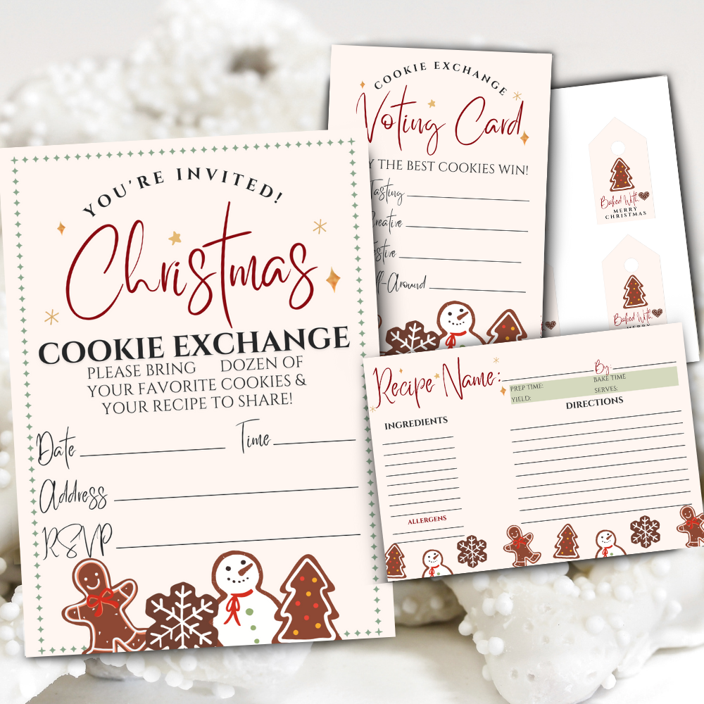 Christmas Cookie Exchange Recipe Card Printables